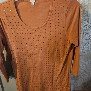 Reba Orange Studded Long Sleeve Top